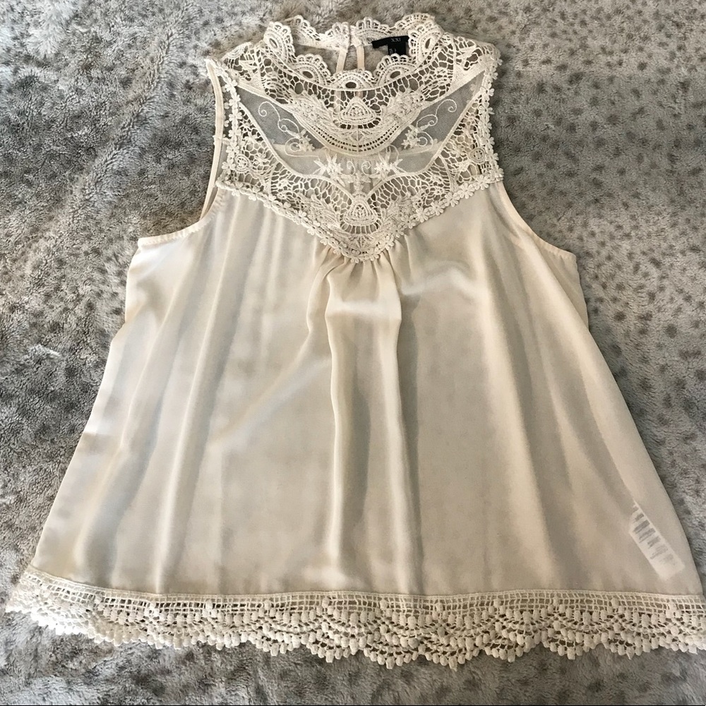 Cream with crochet high neck tank, NWOT